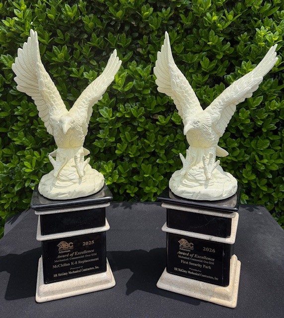 BR McGinty's ABC Excellence in Construction Eagle Award trophies, 2025 and 2026